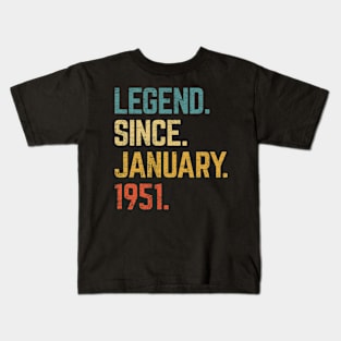 72nd Birthday Gift 72 Year Old Legend Since January 1951 Kids T-Shirt